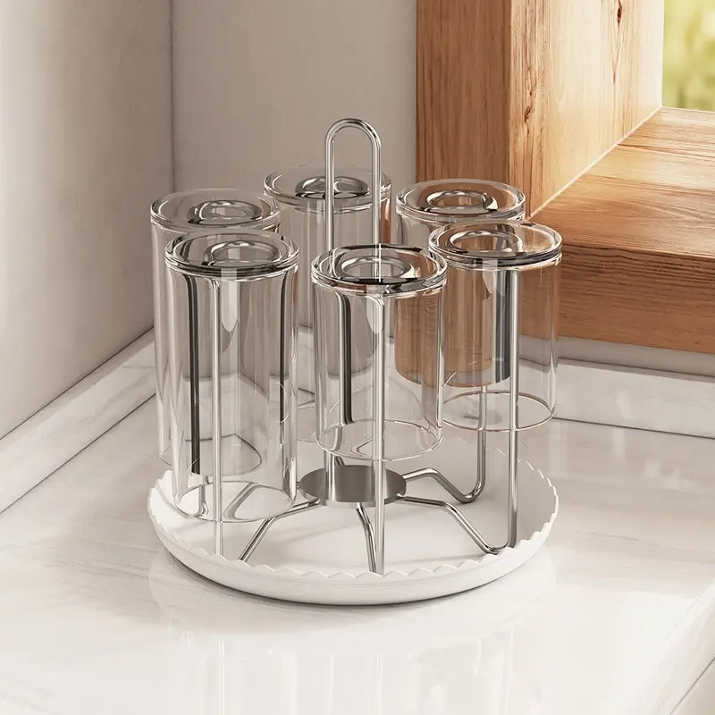 304 Stainless Steel Drainage Cup Rack, High-Value Durability Easy Cleaning Functional Kitchen Storage Shelf, Home Tea Cup Holder Heavy Duty Organiser Countertop (no Cups Included)