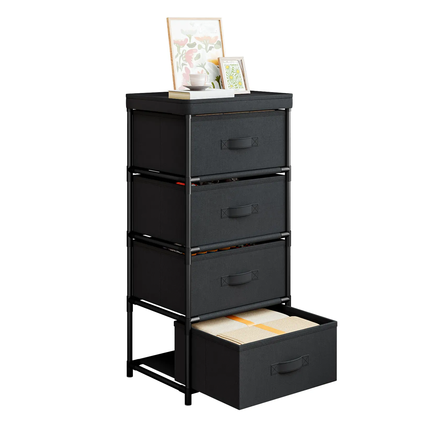 Nonwoven Fabric Dresser with Metal Frame - 4/6/8-Drawer Clothes Organizer Storage Tower for Bedroom, Living Room