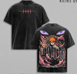 P.A.I.N Nagato Orange Hair Rinne Eye God Ninja Six Paths Leader Anime Vintage Washed Oversized Graphic Tee Akatsuki Rinnegan God Power Shinobi Streetwear Shirt 1W2