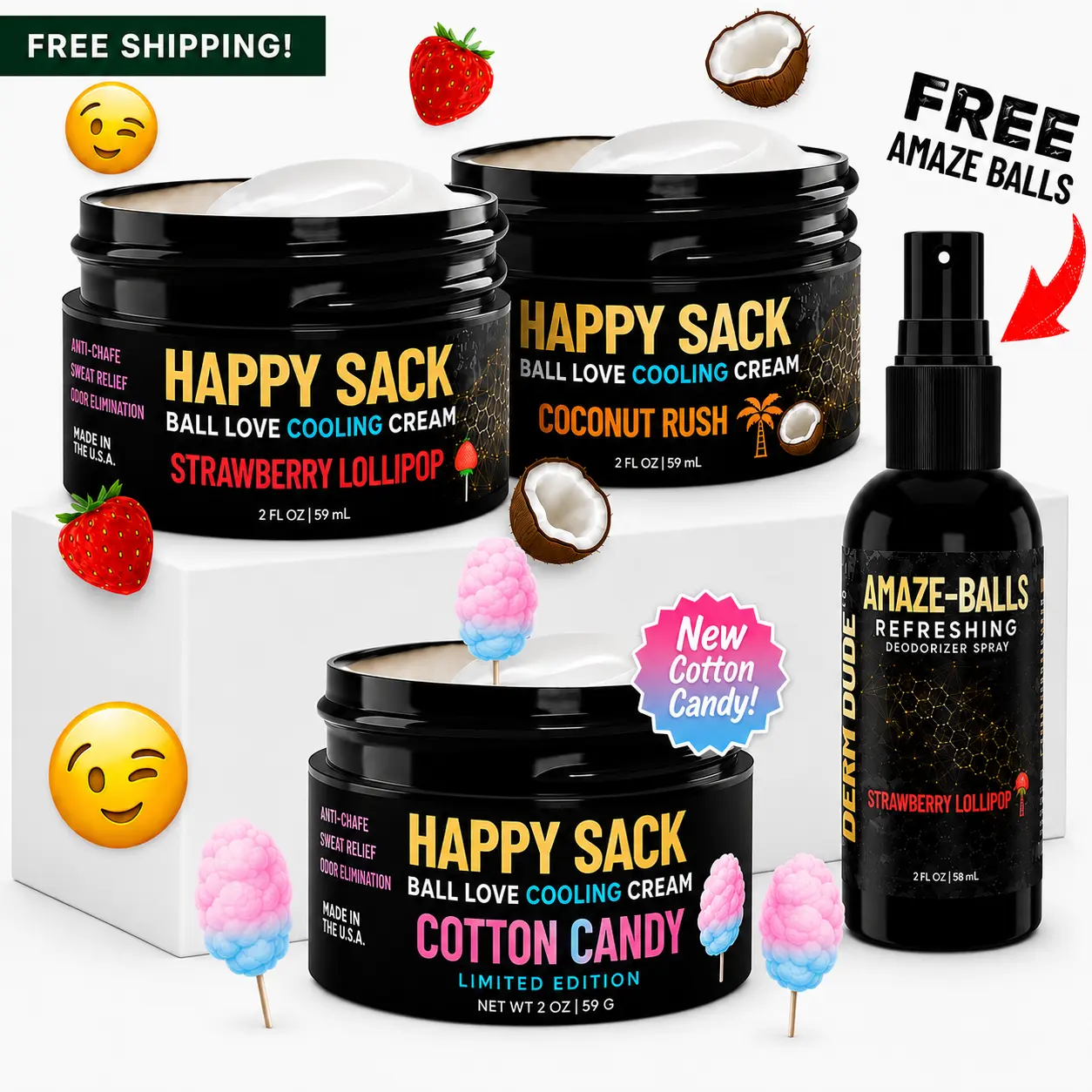 Sack Snack Set | Happy Sack Cooling Ball Cream 3-Pack + FREE Amaze Balls | TikTok Viral Men's Cooling Cream Bundle