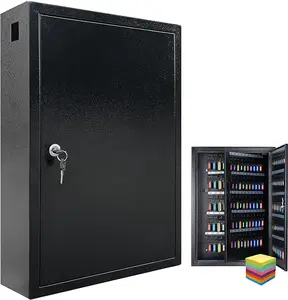 Key Lock Box Cabinet with 200 Hooks, Wall Mount Key Storage Box, Key Organizer Locker Box, Heavy Duty Galvanized Steel Key Lock Box with 200 Key Tags and Labels