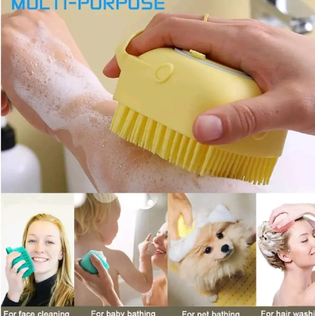 Silicone Bath Brush with Soap Dispenser - Body Scrubber & Hygiene Exfoliator yellow durable Shower