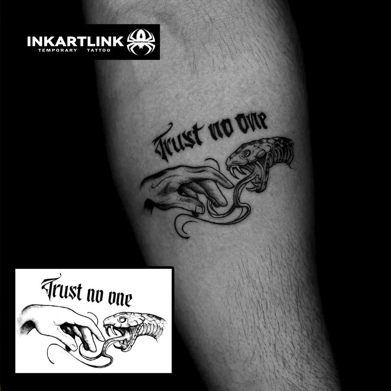 INKARTLINK Tattoo Tech, 2 Sheets Semi-Permanent Temporary Tattoos ,Trust No One 1,Adult Art Design,Lasts 1-2 Weeks, Waterproof, Realistic Look, No Adhesive, No Reflection,For Man And Woman,Ideal for Swimming, Party