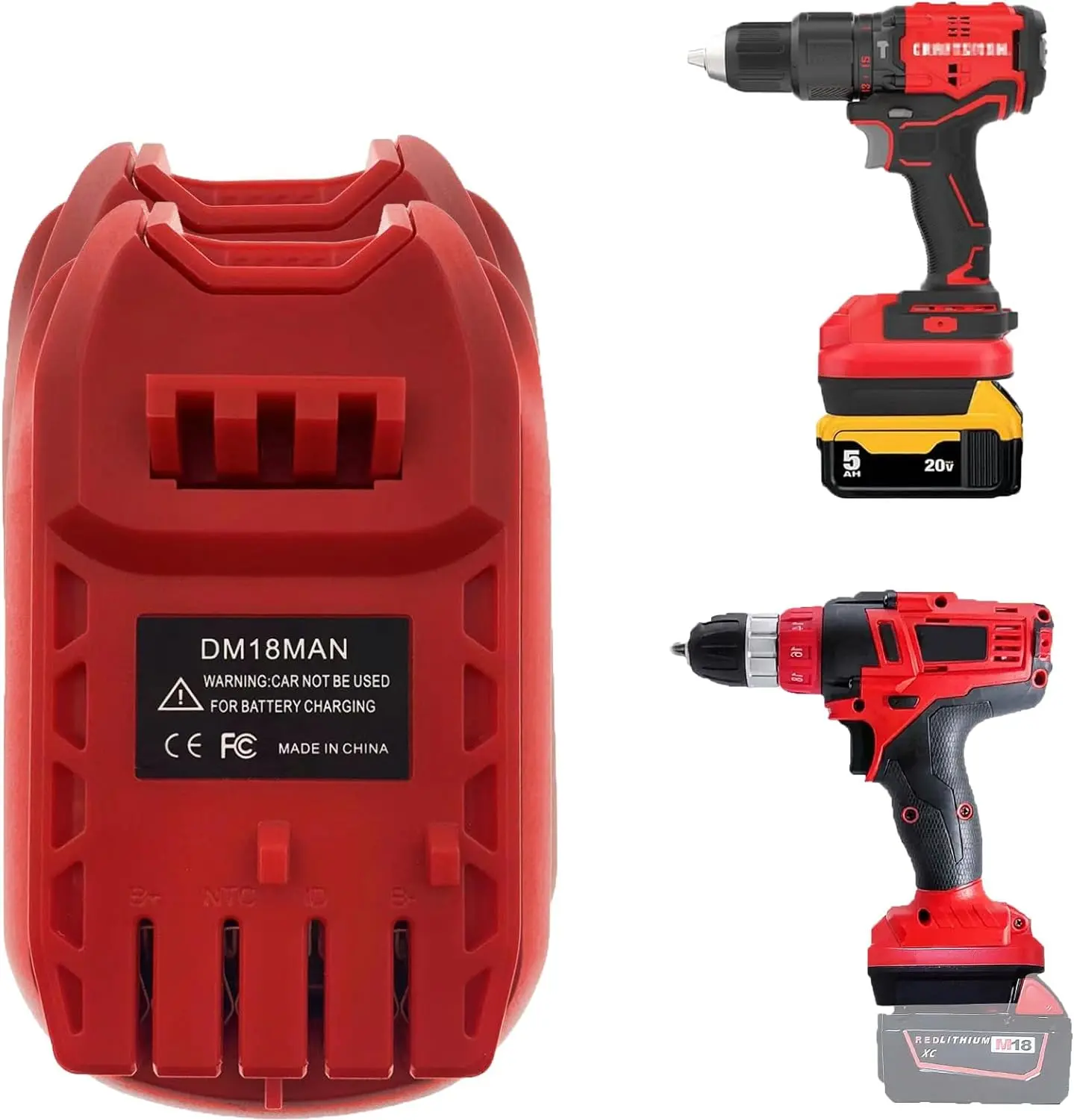 2024Battery Adapter for Craftsman 20V V20 Cordless Tools, Converter for DeWalt 20V MAX and for Milwaukee M18 18V Lithium Battery