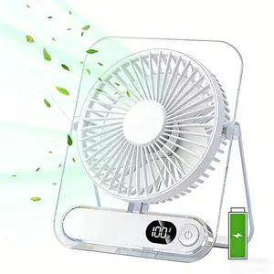 Portable USB rechargeable desktop fan with a 3000mAh battery - ultra-quiet with 5 adjustable speeds, 180° foldable design, digital power display, acrylic material, perfect for home, office, travel, multifunctional cooling device, lightweight fan
