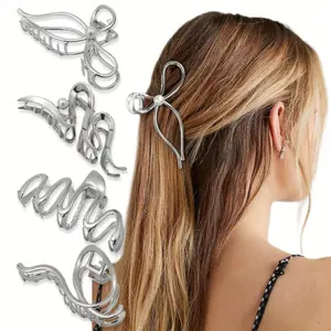 4pcs Metal Hair Claw Clips - Irregular Large Clips for Women, Styling Accessories for Thick and Thin Hair, Christmas Gifts (Silvery)