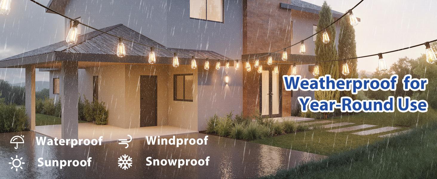 Outdoor String Led Patio Lights - 200Ft 60M Outside Waterproof Light with Remote Dimmable ST38 Shatterproof Bulb Hanging Outdoor Electric Lighting for Backyard Yard Gazebo Porch Party