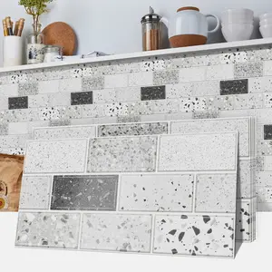 Terrazzo Mixed Color Self-Adhesive PVC Ceramic Tiles, Thick Soft Touch, Waterproof Removable Set, 5.91x11.81 Inch, Kitchen Bathroom Use