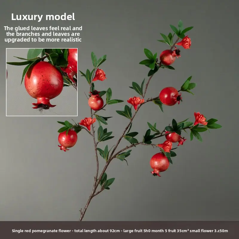 6 red pomegranates with flowers