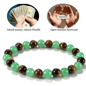Green Aventurine-Tiger’s Eye Prosperity Beaded Bracelet, Stretch Crystal Bracelet for Luck, Confidence, Everyday Wear, Beaded Bracelets