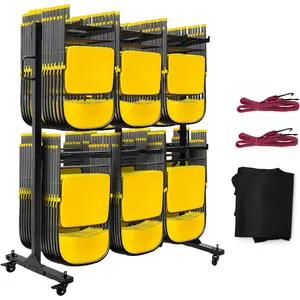 Folding Chair Rack on Wheels, 1000 LBS Capacity Folding Chair Storage Rack for 84 Chairs, Heavy Duty Folding Chair Cart, Attached Dust Cover & Bungee Cords, Perfect for Banquet, Church, Event