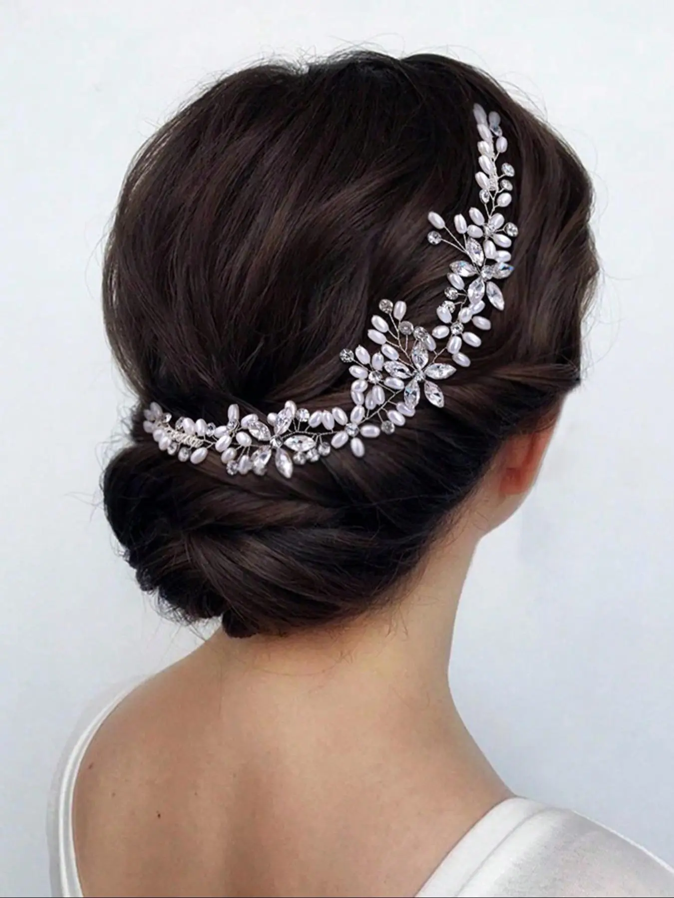 Rhinestone Decorated Bridal Headband, Elegant Pearl 