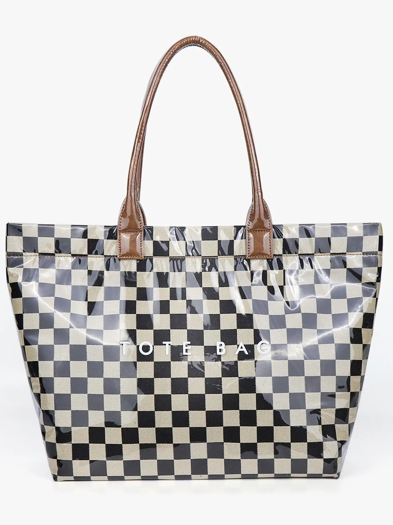 Checkerboard Pattern Tote Bag, Casual Versatile Handheld Bag, Minimalist Transparent Commute Large Capacity Bag for Women
