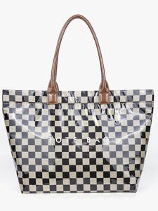 checkerboard pattern tote bag, casual versatile handheld bag, minimalist transparent commute large capacity bag for women