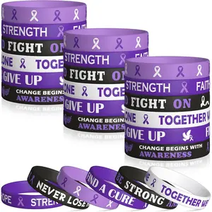 Purple Ribbon Awareness  Bracelets Set, Hope Faith Stretch Wristband,Motivational Rubber Bracelet for Domestic Violence  Abuse Lupus Epilepsy Pancreatic Cancer Alzheimer (48Pcs)