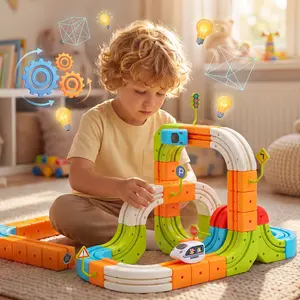 93Pcs 3D Cube Electric Train Set - Gravity-Defying Motorized Race Track, DIY Rail Block Kit, STEM Educational Toy Gift for Kids Ages 3+ (Master Set + 2 Cars)