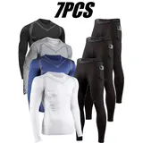 VRYXAL Men's 7-Piece Long-Sleeve Quick-Dry Sports Set - SPF 50+, High-Elasticity, Moisture-Wicking, Tight-Fit Training Pants, Above-the-Knee Gym Shorts, Swim-to-Run for Gym, Running