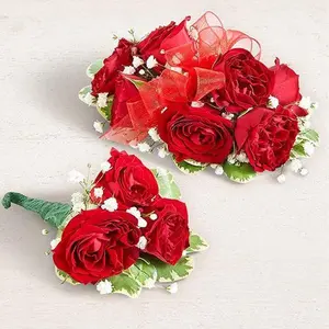Red Spray Rose Corsage And Boutonniere