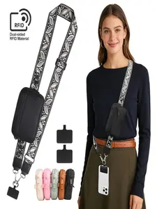 Clip-On Crossbody Phone Lanyard with Wallet, Adjustable Strap, Detachable Rfid Wristlet, Compatible with All Phone Cases, Pouch and Cup Sleeve
