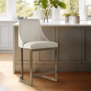 Madison Park Bryce Contemporary Cream Upholstered Counter Stool - Curved Arms, High-Density Foam Cushion, Metal Base, Steam Clean Compatible, 21"w x 22"d x 40.5"h, 33.55 lbs, Assembly Required