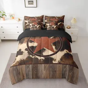 Western Decor Comforter Set with Sheets Texas Star Print Bed in a Bag Set for Boys Girls Teens Cow Fur Print 7 Pieces Bedding Set Cowboy Bed Set Room Decor Orange Brown