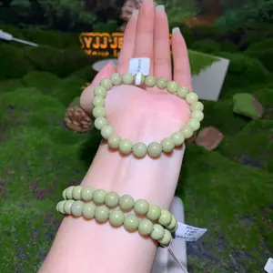 【Avocado Jasper】Soild Green Colour Avocado Jasper beaded Round Smooth Bracelet Gift
