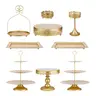 9-Pcs Sturdy Hollow Metal Round Cake Stands Set - 2 x 3-Tier Adjustable, Smooth Wipe-Clean Metal, Screw-Top Setup, Carry Handle, Box-Included Party Dessert Stand for Birthday, Elegant Cupcake Displays, Home Supplies Gift