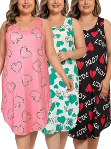 Women's Plus Size 3-Pack Sleeveless Crew Neck Floral Nightgowns, Vibrant Print Nightwear, Ultra-Soft Lightweight Stretchy Plus Size Clothes for Curvy Women, Relaxed Fit Summer Loungewear Dresses