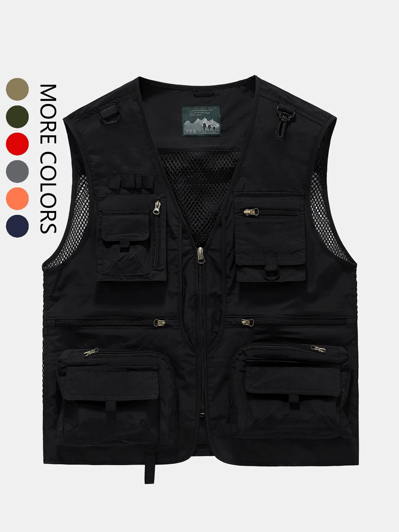 Men's Solid Multi-pocket Zipper Gilet, Loose Casual Street Fashion Hollow Out V Neck Vest Jacket for Spring & Summer, Men's Clothes for Daily Wear