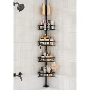 Rustproof corner shower caddy tension pole 4 large baskets for bathtub shampoo storage organizer bathroom height adjustable shelves from 236 to inch with towel bar
