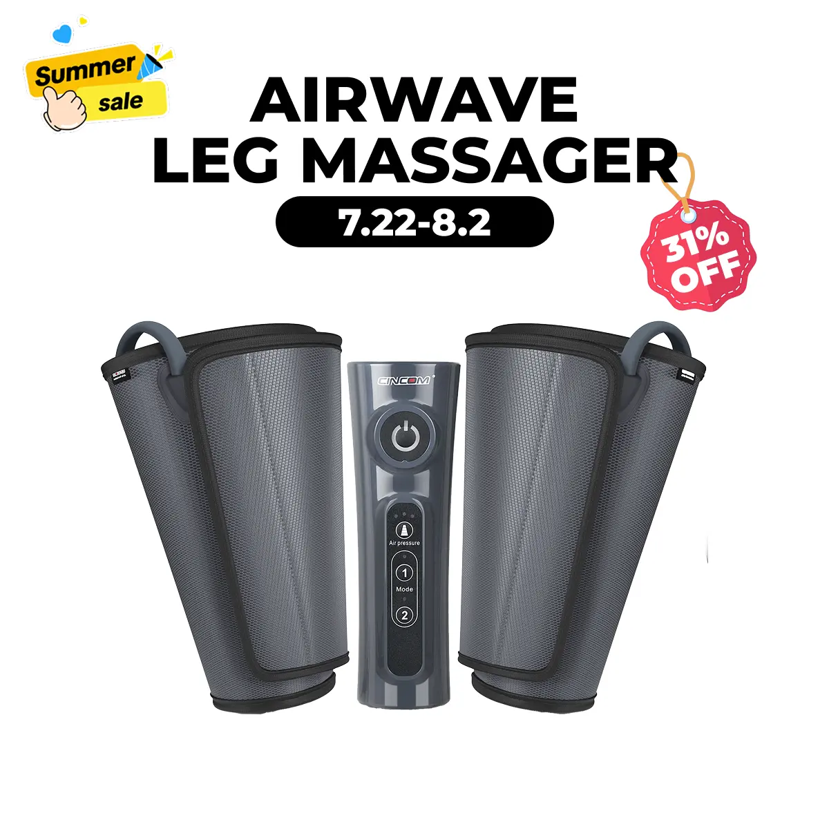 CINCOM Airwave Leg Massager with Calf Airbags, Adjustable Modes, Adjustable Vibration Intensity for Body Comfort - Relaxing Gifts for Loved Ones, Massage Devices, Selfcare