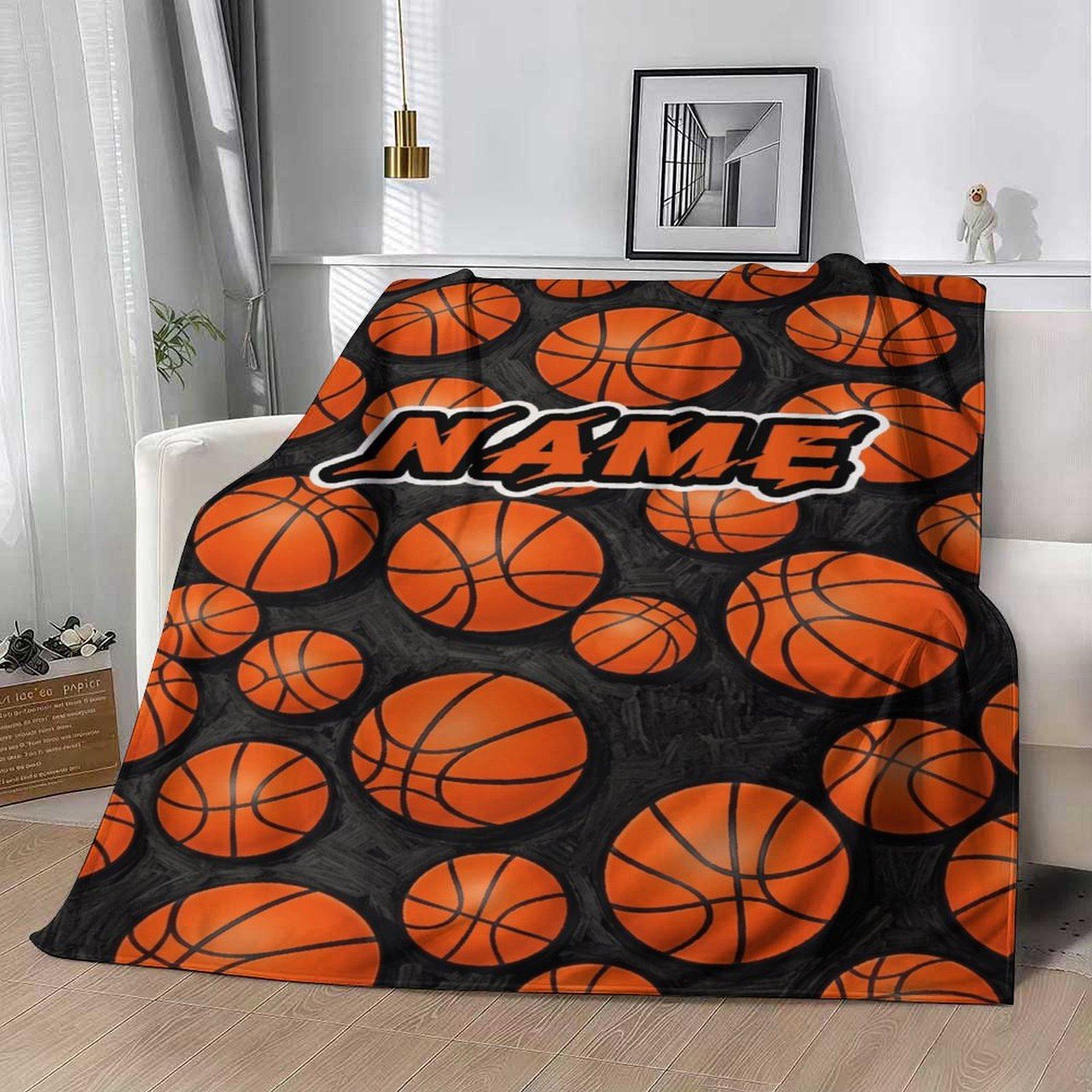 Custom Name Basketball  Themed Blanket ,Personalized Name Gift ,Suit for The Sofa, Bed, Travel, Camping, Living Room, Office, Chair，Gifts for Family or Child  ,Friend , Send your custom text via shop chat to personalize