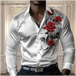 High-endmen'sroseshirt,casualandcomfortablebutton-downlong-sleevedshirt,fashionablefour-seasonshirt,plus-sizedesig Menswear Top