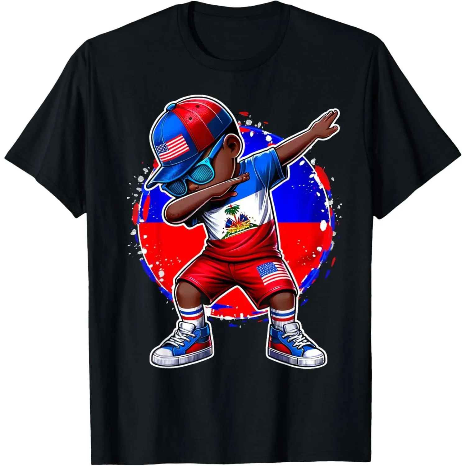 Half American Half Haitian Boy Kid Haiti Flag USA Flag T-Shirt Pure Cotton Graphic Tees Menswear Top: Gifts for Men & Women