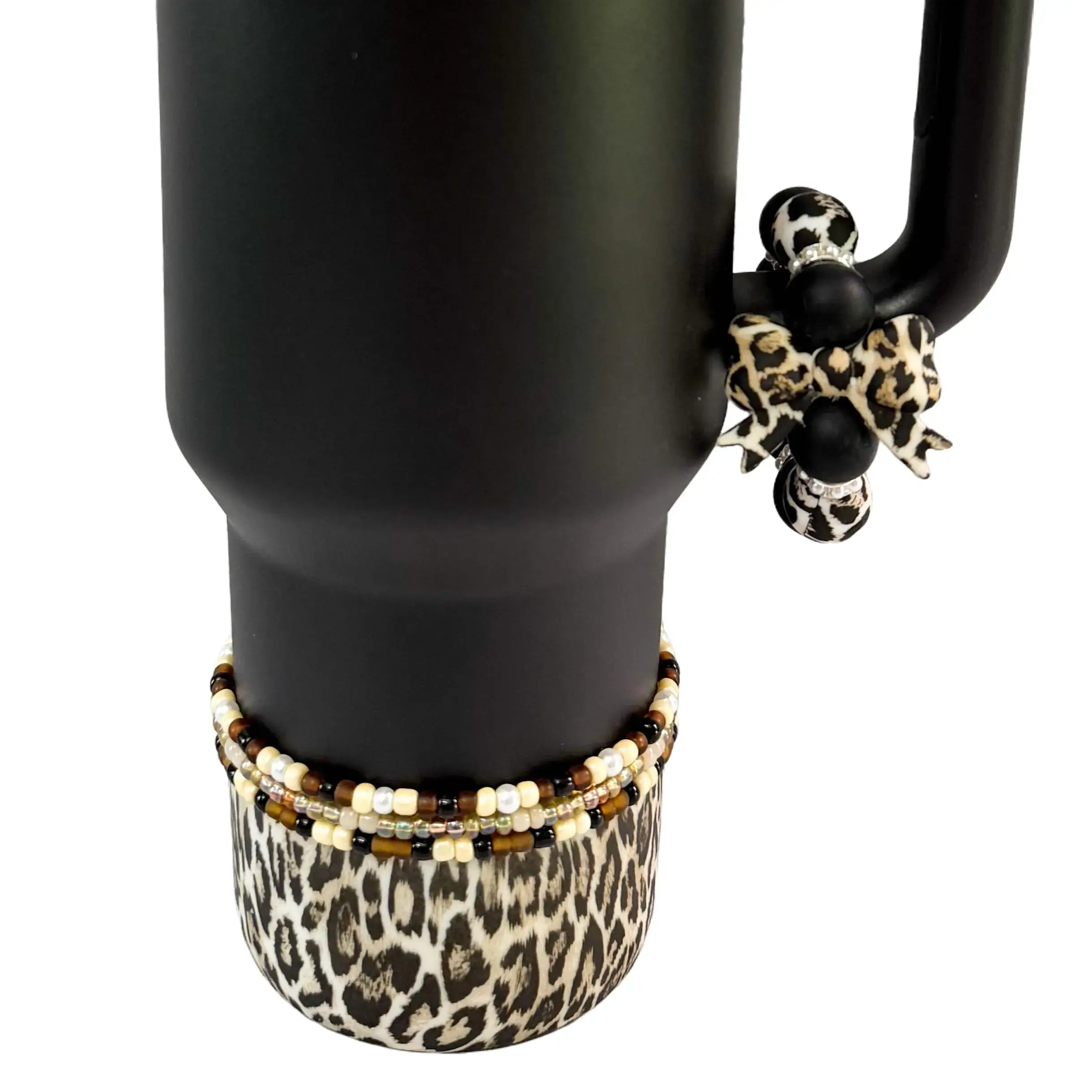 Leopard and Pearl Tumbler Accessories | Boot | Charm | Straw Topper | Tag | Beaded Bracelet Set