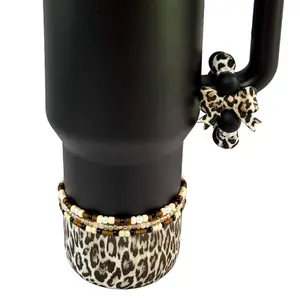 Leopard and Pearl Tumbler Accessories | Boot | Charm | Straw Topper | Tag | Beaded Bracelet Set