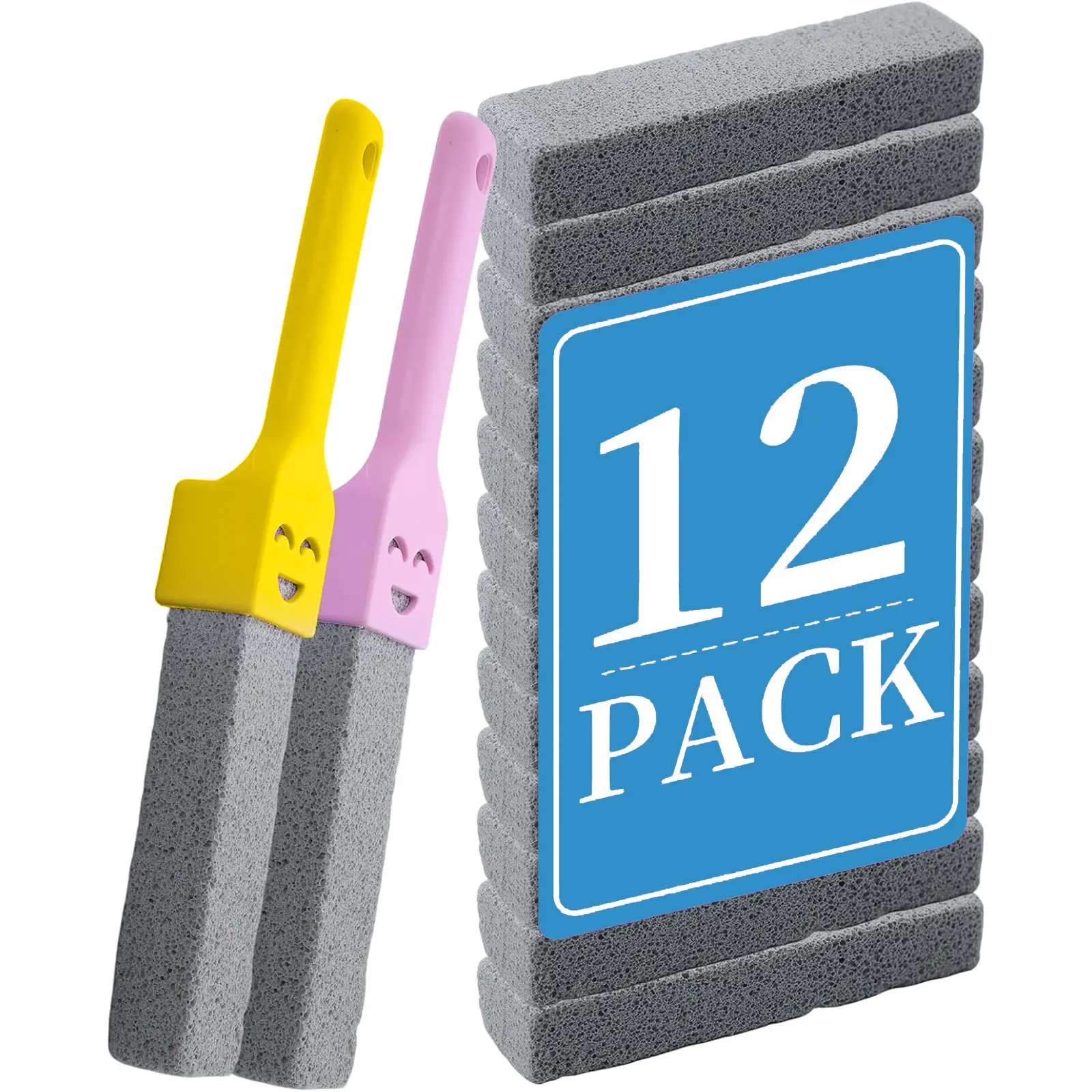 12 Pack Extra Long Handle Pumice Stone for Toilet Cleaning, Kitchen Utensils Stain Remover – Eliminates Bowl Rings, Limescale on Tiles, Bathtubs