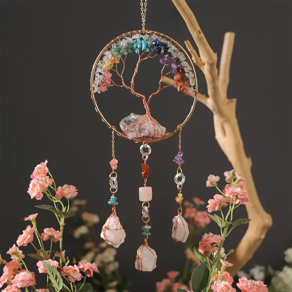 Crystal Tree Of Life Sun Catcher, 1 Count Hanging Crystal Light Catcher, Bohemian Wind Chime, Home Garden Patio Decoration Rainbow Maker, Cute Gift for Friends, Boho Decoration, Home Decor Products