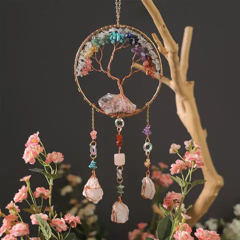 Crystal Tree Of Life Sun Catcher, 1 Count Hanging Crystal Light Catcher, Bohemian Wind Chime, Home Garden Patio Decoration Rainbow Maker, Cute Gift for Friends, Home Decor Products, Decoration Items