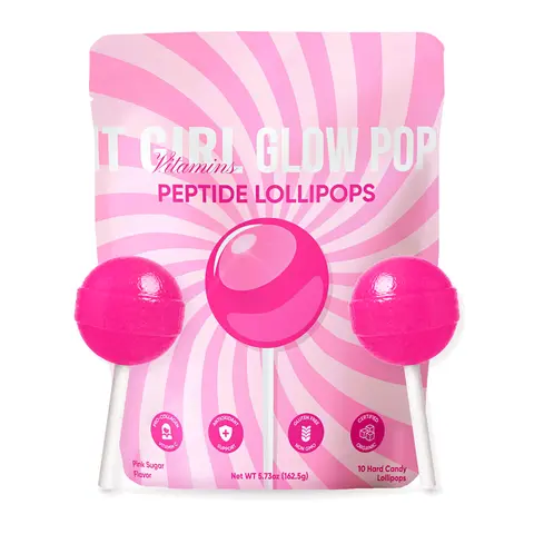 It Girl Vitamins Beauty Collagen Peptide Lollipops, Pink Sugar, Vitamin C & Hyaluronic Acid, 10 Count