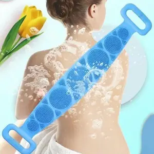 Silicone Back Scrubber Belt, Bath & Personal Care Bathing Accessories, Shower Exfoliating Body Wash Strap with Soft Brush, Massage Dots, Smooth Texture & Hanging Adhesive Hook-2509,summervibes