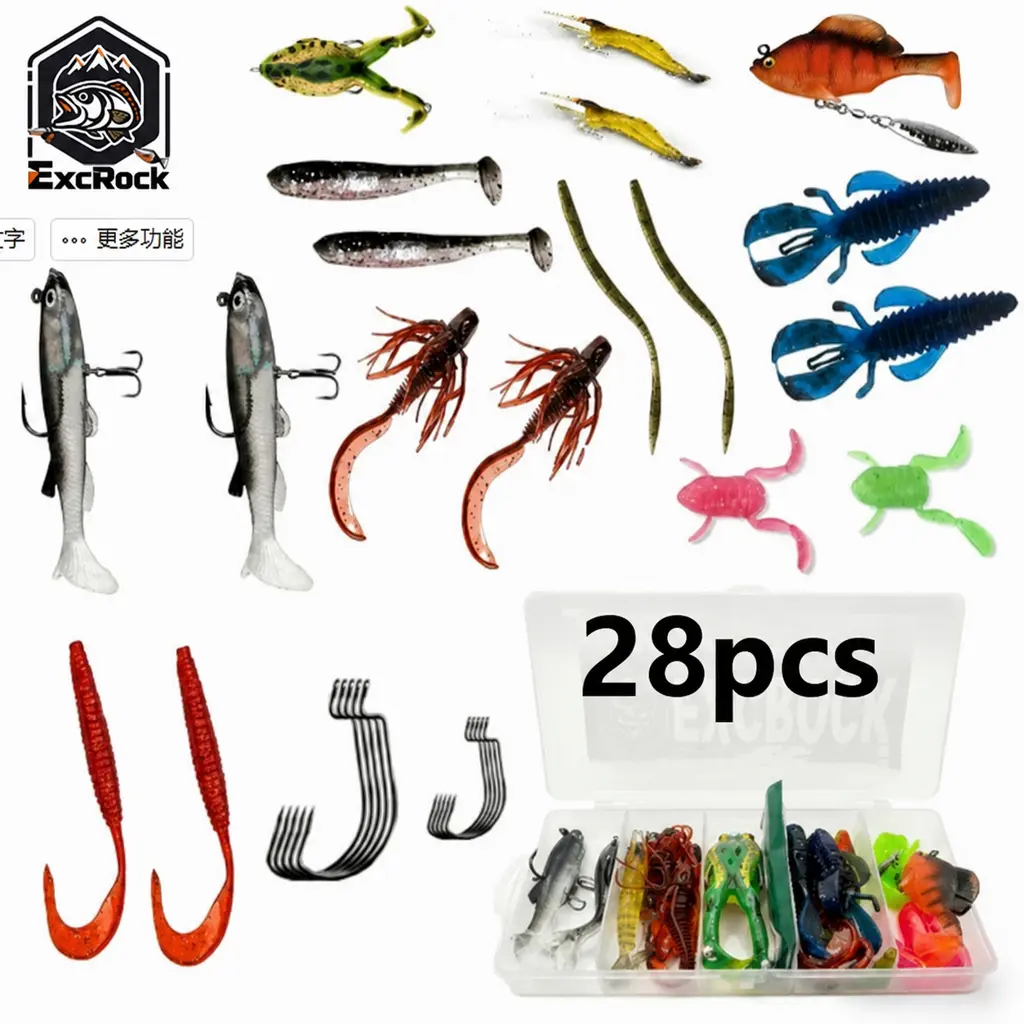 EXCROCK 14/28/42 pcs Full Range Hard and Soft Bait Lure Set, for Freshwater Saltwater, Pre-Rigged Jig Head, frog baits, soft shrimps/lobsters, Crankbait,  Fishing Tackle Kit, Includes Multi-Section Minnow, Topwater Lures #GLOBAL PICKS
