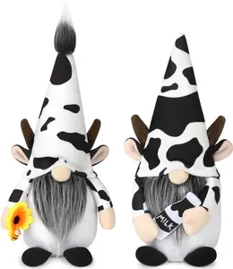 2PCS Cow Gnome Plush Decorations, Black and White Gifts
