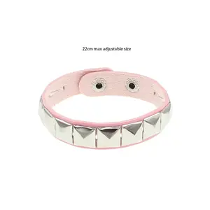 Gothic Punk Black Leather Rivet Cuff Bracelet for Men and Women