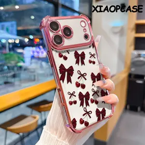 Red bow and cherries Pattern Design  Phone Case Suitable for iPhone 17 16e 16 15 14 13 12 11  Pro Max Air Plus Anti-Drop Transparent Soft Back Cover