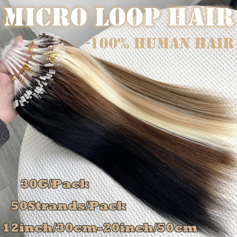 30G 50strands Micro Loop Human Hair Extensions,Straight Micro Ring Human Hair Extensions Add Volume For Women/girls,Install Easy,Sutiable Daily Hair Looking,Blonde/Highlight Fashion Hair Color,Brown Hair,Black Hair