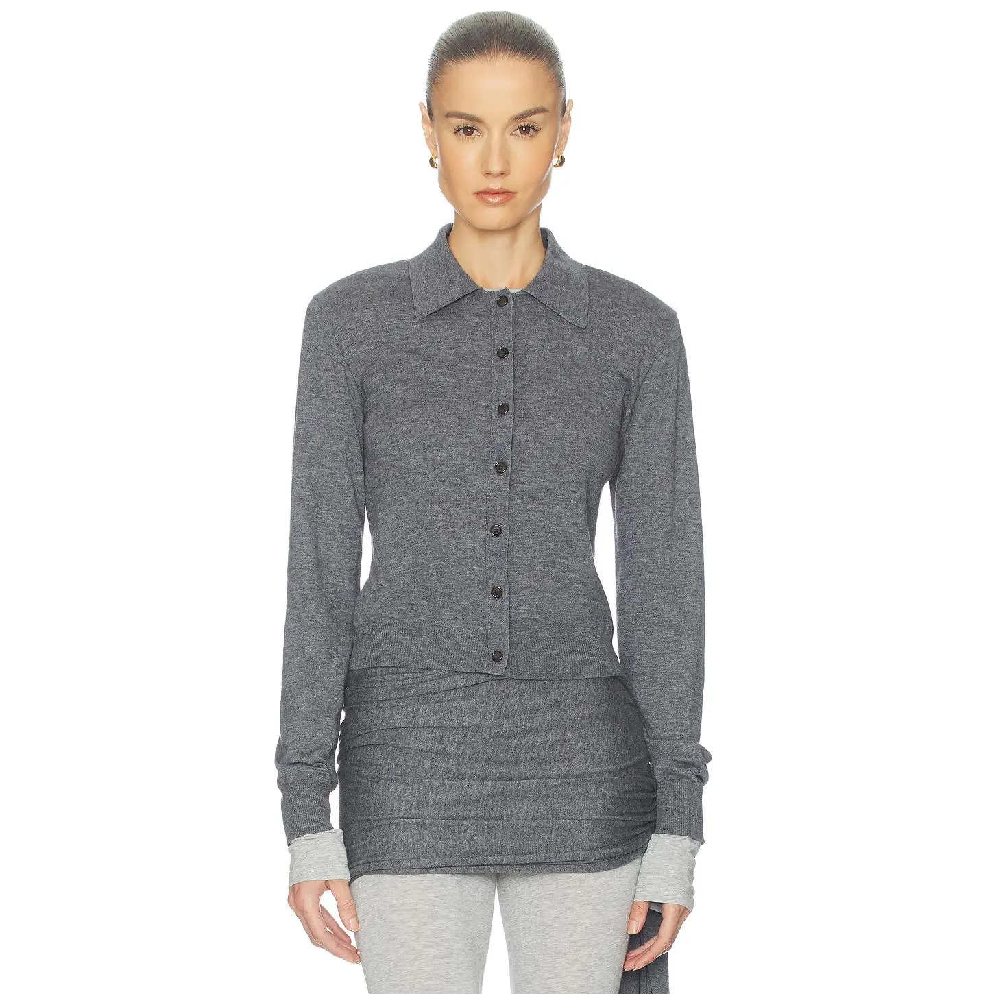 Helsa Kerstin Knit Cardigan in Medium Heather Grey
