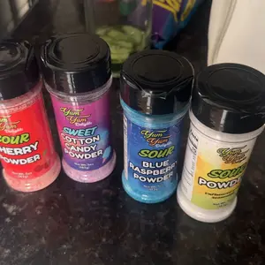 Sweet & Sour Candy Powder Shaker Bottles Blue Raspberry, Cotton Candy, Wild Cherry, Plain Dessert Drink Toppers Tangy