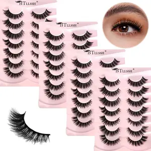 Fluffy False Eyelashes, High Quality Eyelashes, 28 Pairs Wispy Cat Eye Faux Cluster Lashes, Natural Curling Eye Makeup Strip Lashes, Volumized False Eyelashes for Women and Girls
