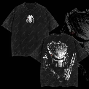 Superstyle Intergalactic Hunter Yautja "Predator" Edition Double Printed Oversize Lightweight Acid Washed Tee TV Series Graphic Design Top Cotton Streetwear Movie T-Shirt Clothes Menswear Womenswear Apparel Classic C4N FWV